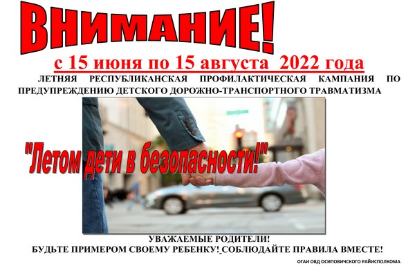 ОГАИ Осиповичского РОВД информирует: летом дети в безопасности