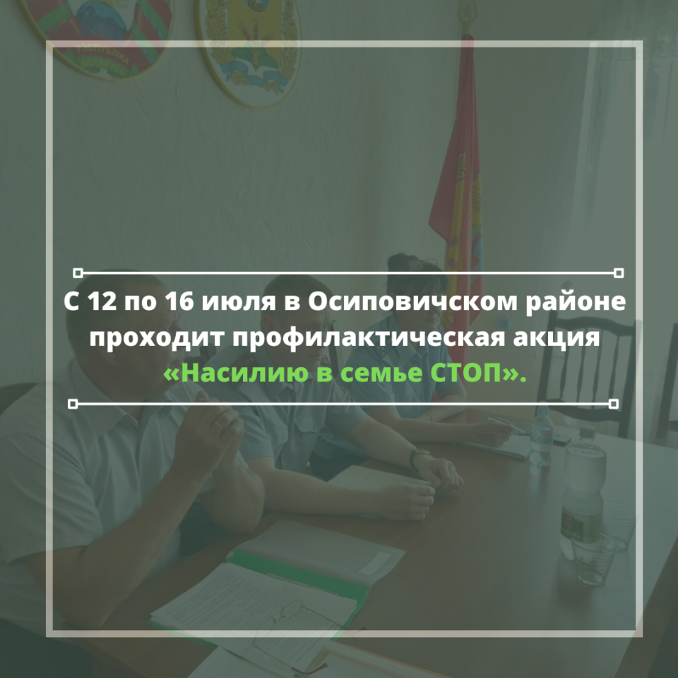 С 12 по 16 июля в Осиповичском районе проходит профилактическая акция «Насилию в семье СТОП»