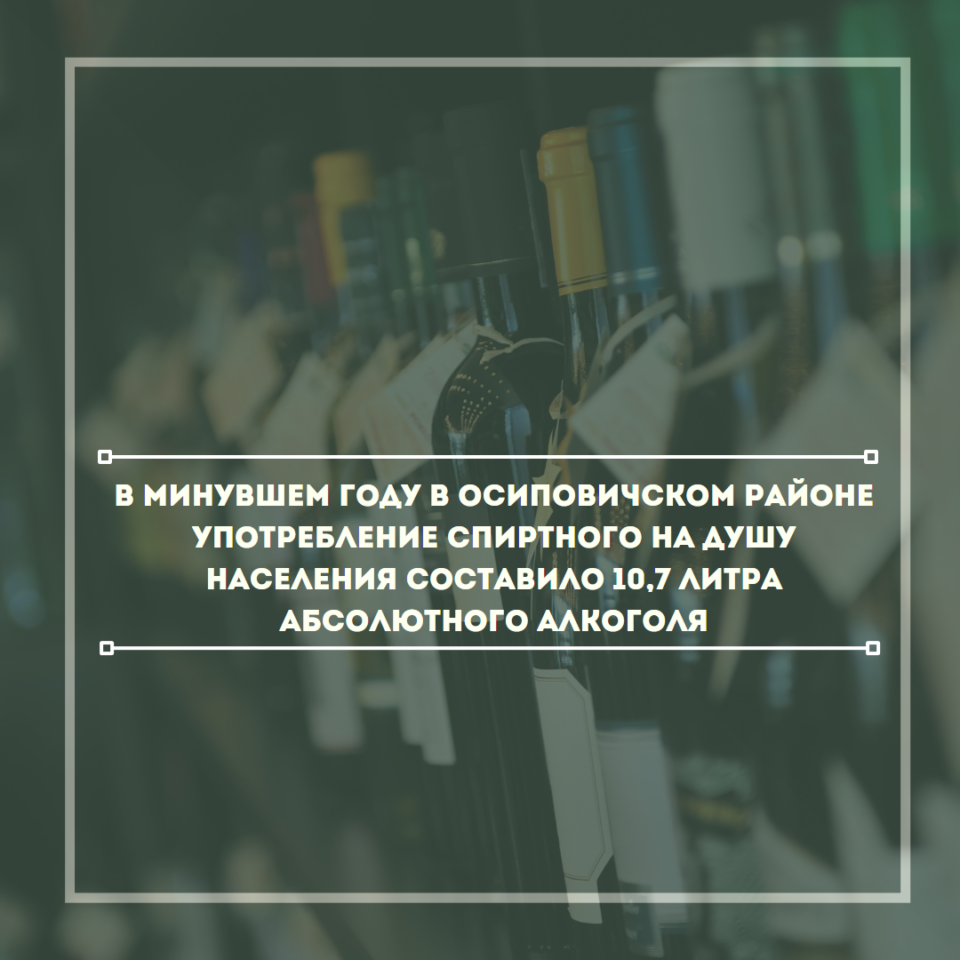 В минувшем году в Осиповичском районе употребление спиртного на душу населения составило 10,7 литра абсолютного алкоголя