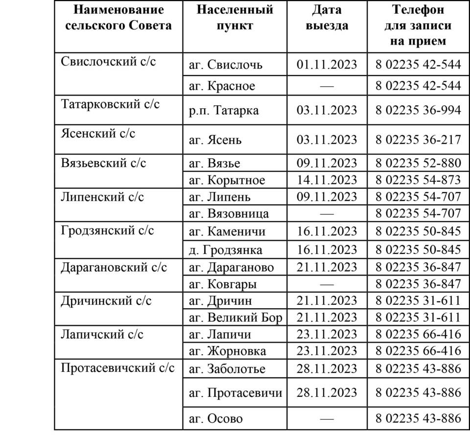 ГРАФИК выезда нотариусов в агрогородки на ноябрь - osipovichi-region.by